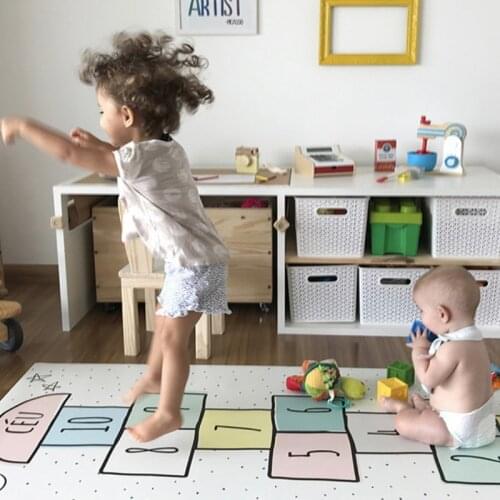 Kids Hopscotch Floor Area Rug Colorful Block Number Gume Play Mat Anti-Slip Soft Baby Crawling Educational Carpet Playroom Bedro