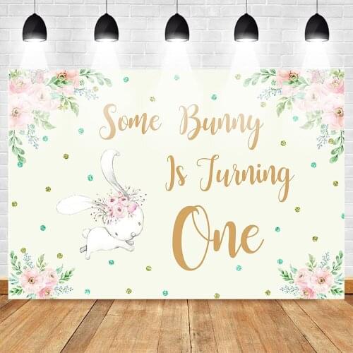 1st Birthday Photography Backdrop Some Bunny is Turning One Rabbit Photo Background Floral Birthday Party Cake Table Decor Props