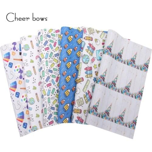 Cheerbows Back to School Leather Fabric Pencil Printed Hairbow Fabric Sheet DIY Crafts Accessories Artificial Synthetic 22*30cm