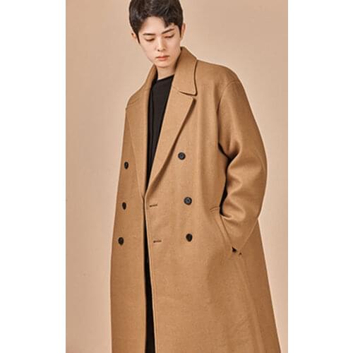 Cashmere overcoat mens middle and long woolen cloth Korean double row button winter thickened coat British tweed large size