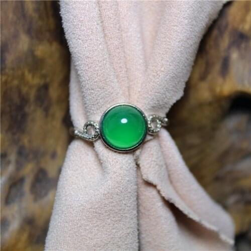 Liemjee Green Agate Hollow Ring Personality Fashion Punk Party Jewelry For Women Feature Concise Namour Charm Gift All Seasons