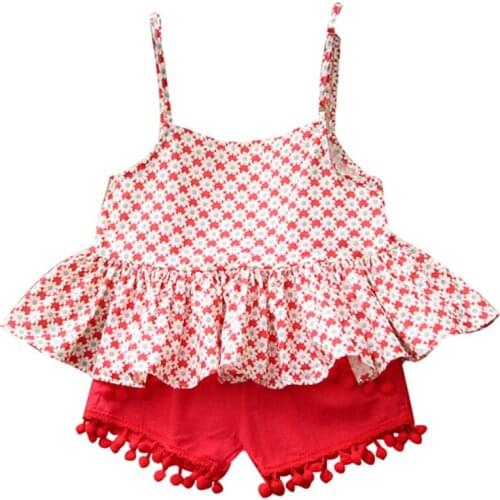 Girls Sets 2020 Summer New Childrens Clothing Girls Cute Flowers Halter + Small Ball Ball Linen Shorts Two-Piece