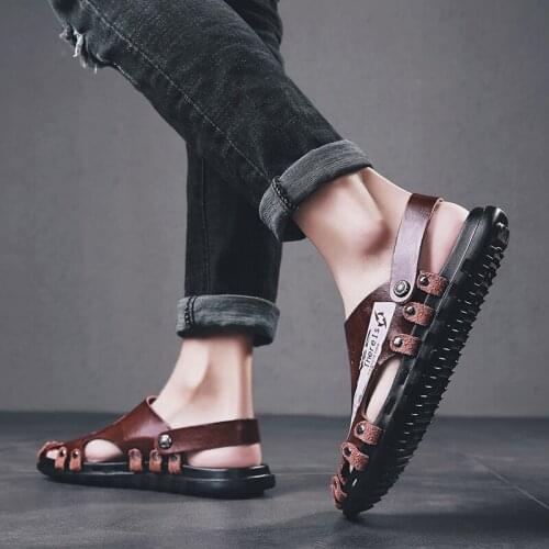 Summer sandalet sandalen couro sandals sandali rasteira verano leather sandel uomo sandals-men ritable homme masculina rubber v