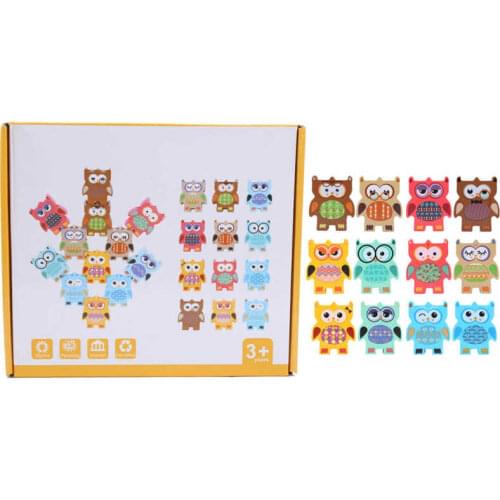 Cute Wooden Stickers Early Learning Toys 12pcs Owl Stacking Blocks Puzzle Toys Wooden Piles Balance Games for Children#37