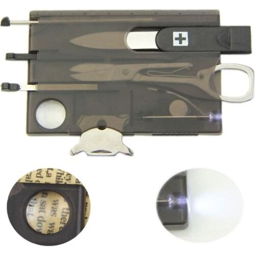 Mini Outdoor Tools Handy Multifunctional Survival Camping Tool Card LED Light Magnifier