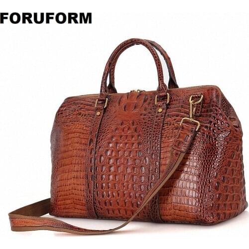 Mens Genuine Leather Bag Brand NEW Arrival Travel Bag Big Luggage Duffle Bags Men Crocodile Leather Travels Large Tote LI-1546