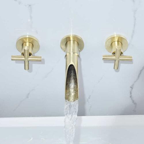 Bathroom sink bath mixer mount on wall bronze waterfall with double handle hot and cold water set