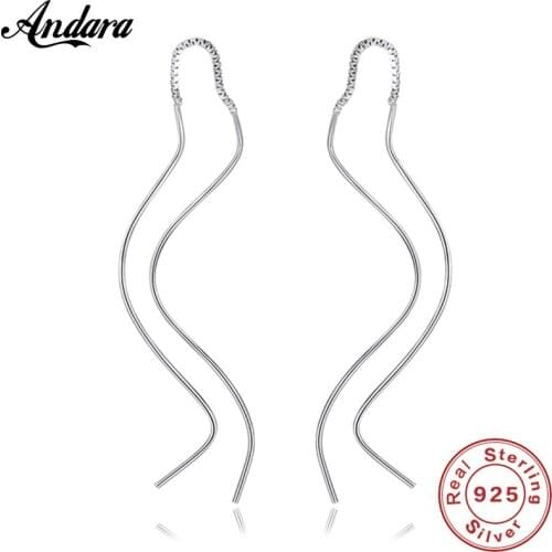 New Arrival 100% 925 Sterling Silver Wave Line Long Earrings for Women Silver Jewelry Stud Earrings