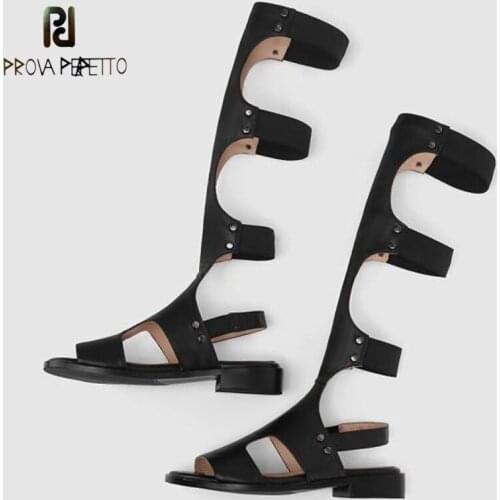 2021 Autumn New Rivet Leather Tendon Bottom Belt Buckle Hollow Sandals High Boots Long Boots Roman Style Casual Sandals