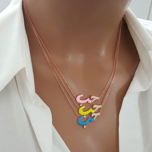 New Trendy Love Arabic Alphabet Boho Dainty Islam Necklace Neon Fashion Rose Gold Muslim Accessorie Luxury Fine Jewellery