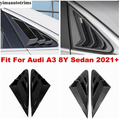 Car Rear Window Triangle Shutter Decoration Panel Cover Trim ABS Carbon Fiber Look / Black Accessories For Audi A3 8Y Sedan 2021