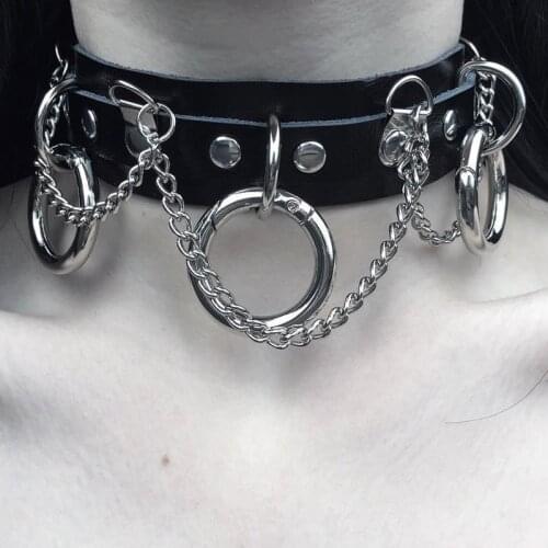 Gothic Style Punk Round Circle Necklace Women Metal Chain Choker Rivet Torques