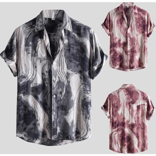 Shirts For Mens Fashion Casual Ink Doodle Print Short Sleeve Button Shirt Turn-Down Collar Plus Size Loose Holiday Beach Shirts
