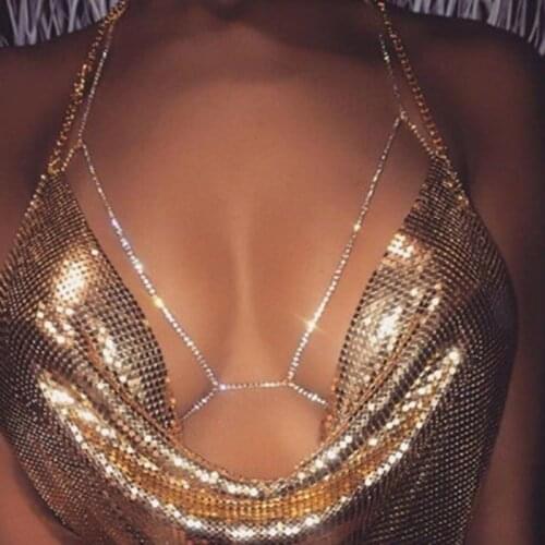 Sexy Crystal Chain Women Fashion Bra Harness 2020 Summer Beach Bralette Chain Body Jewelry 367832 Fit for Jewelry Gift