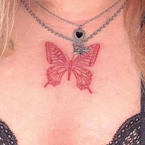 Red Butterfly Temporary Tattoos Waterproof Colorful Arm Wrist Chest Fake Tatto Stickers For Women Grils Flash Decals Tatoos