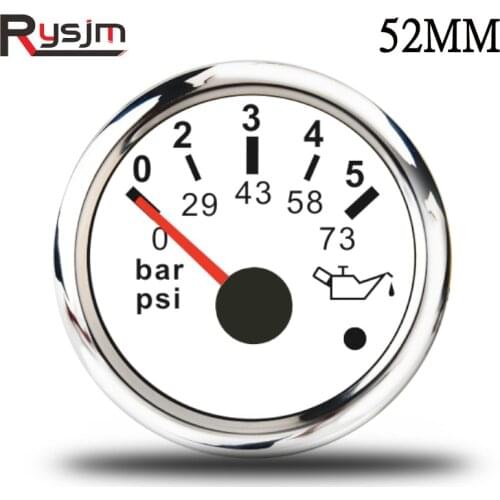 52mm Gauge Pointer Oil Pressure Gauges 0-5Bar 0-73psi Marine Boat Oil Pressure Indicator Meter 10-185Ω 12V/24V with alarm