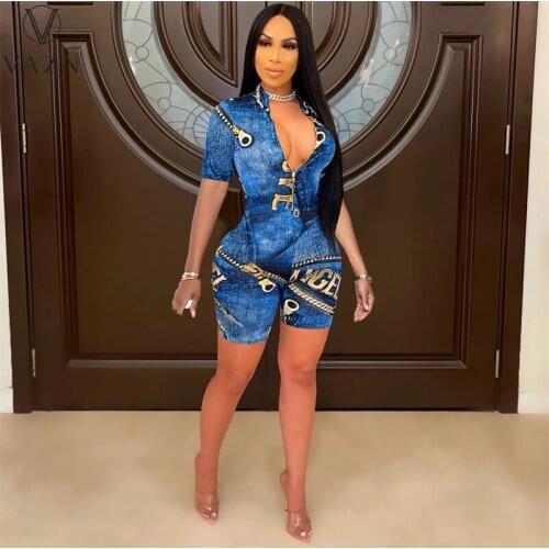 VAZN 2021 Top Quality High Street Tracksuits Young Sexy Soft Fashion Short Sleeve High Waist Women Skinny Free Playsuits