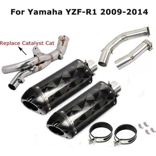 For Yamaha YZF R1 2009-2014 Exhaust System No Cat Delete Catalyst Mid Link Pipes Muffler Tail Tube Carbon Fiber
