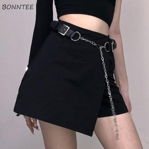 Skirts Women Summer Black Asymmetrical Sashes Streetwear Cool Fashion Young Style Club Sexy Empire Ulzzang Ins All-match Mujer