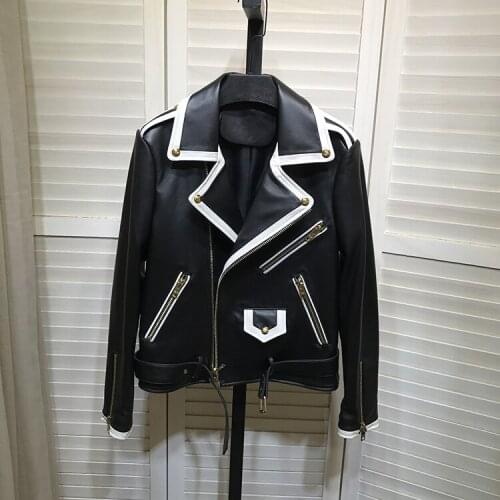 Europe Style Womens Leather Biker Jackets High quality sheepskin coat C938