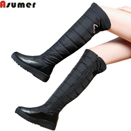 ASUMER 2020 New High quality winter boots female platform boots zipper thick fur warm knee snow boots women long cotton shoes