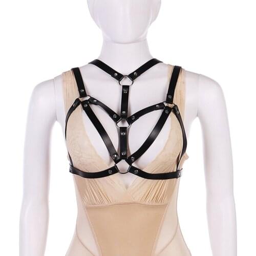 Leather Harness Bra Women Corset Bondage Belt Erotic Lingerie Garter Stocking Pastel Goth Sexy Womens Suspenders Chest Straps