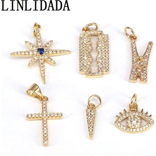 10Pcs, CZ Micro Pave Cross Heart Eye Rectangle Shape Pendant/Charm,Necklace Bracelet Charm Pendant