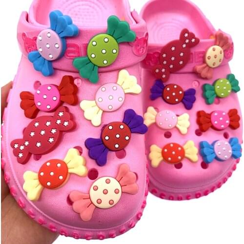 10PCS/Set Cartoon Candy Icon Shoes Charms Sugar Decoration For Croc Jibz Wristband Accessories Girls X-mas Party Gifts