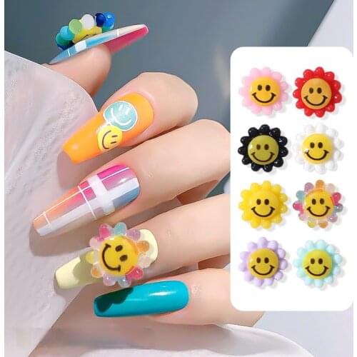 10pcs/lot Manicure accessories Japanese cartoon three dimensional colorful smile sunflower nail decoration deco