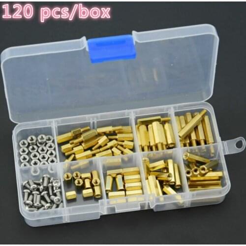 120 pcs/box M3 Brass Standoff Spacer PCB Board Hex Screws Nut Assortment Kit Female Male-Female Spacers Kit