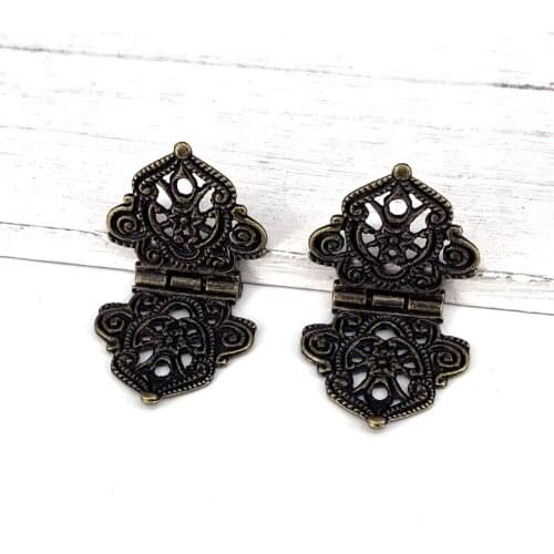 2Pcs 24x54mm Antique Lace Hinges Wooden Furniture Jewelry Box Hardware Cupboard Wardrobe Hinges