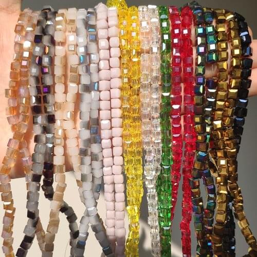 4mm Multicolor Glass Square Beads Austria Crystal Cube Loose Spacer Beads for Jewelry Making Diy Bracelet 98pcs Perles
