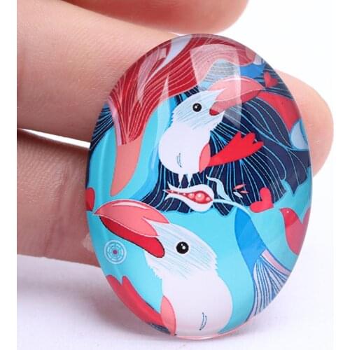 5pcs Oval glass cabochon 30x40mm mixed flower pattern photo diy handmade flat back jewelry findings