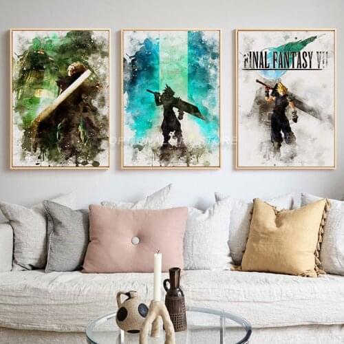 Watercolor Final Fantasy Kids Room Modern Abstract Wall Art Pop Games Movie Anime Poster Prints Canvas Painting Gifts