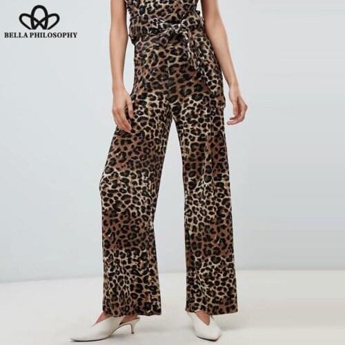 Bella Philosophy Spring Elastic Leopard Long Pants High Waist Vintage Female Animal Print Wide Leg Pants Casual Lady Loose Pants