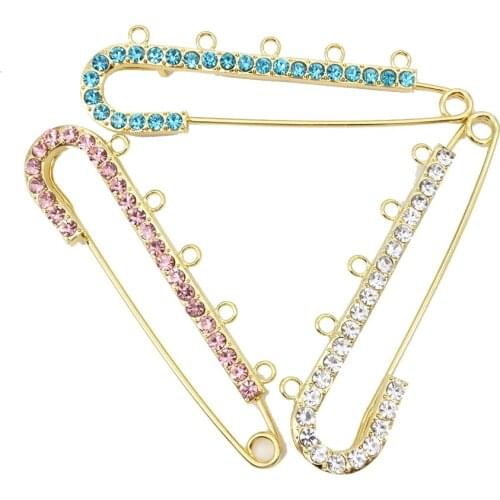 20pcs 10cm DIY Craft Baby Pins for Kids Gold Pink Blue Rhinestone Allah Islamic Mashallah Safety Pins With 5 Loops