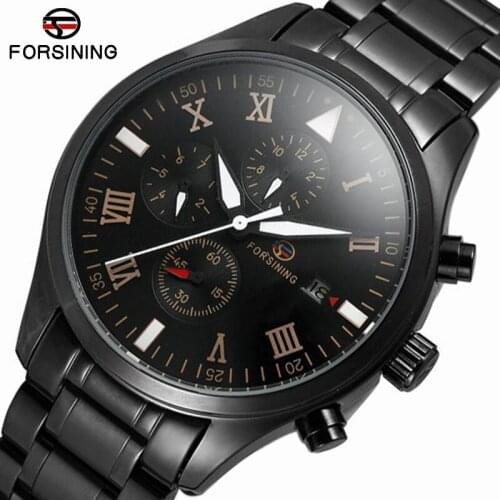 Top Brand Luxury Forsining Black Steel Luminous Hands Waterproof Stainless Steel Steampunk Clock Men Male Automatic Wrist Watch
