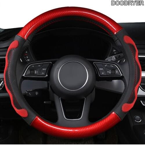 DOODRYER Carbon Fiber Leather Car Steering Wheel Cover For Lincoln navigator MKZ MKC MKX Nautilus Logs Continental