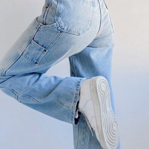 Streetwear High Waist Straight Jeans Womens Loose Overalls High Waist Patchwork Denim Trousers Summer Casual Korean Harajuku