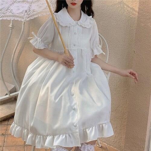 Elegant White Goth Lolita Angel Dress Princess Women Big Swing Sweet 16 Party Japanese Kawaii School Girl Peter Pan Doll Collar