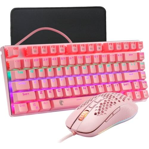 Z-88 Keyboard Mouse and Mouse Pad Combo ,E-Yooso Rainbow Led Backlit Blue Switch Wired Keyboard Set ,Pink