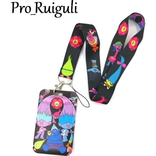 Colorful Troll Cartoon Characters Lanyard Credit Card ID Holder Bag Student Women Travel Card Cover Badge Keychain Decorations