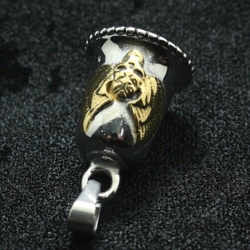 Unisex 316L Stainless Steel Biker Gold-Silver Color Eagle Wing Skull Bell Pendant