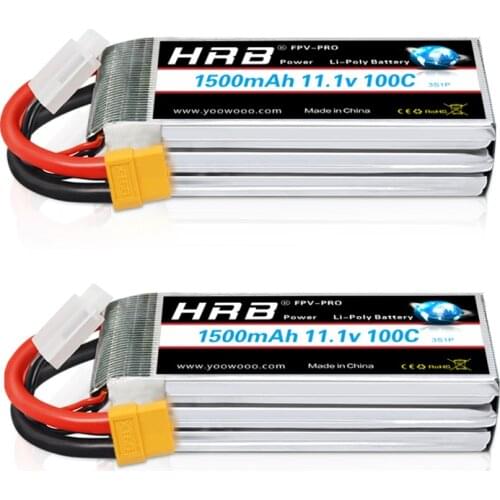 1/2 Units HRB Lipo Battery11.1V 1500mAh 100C 3S Lipo with XT60 Plug for RC Car Truck Airplane FPV Drones Trucks Tanks Boat
