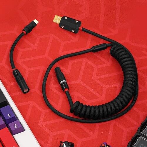 MelGeek Handmade Mechanical Keyboad USB Cable With Coil Aviator Customized Sleeve Keyboard Cable Type C Black Connector Black