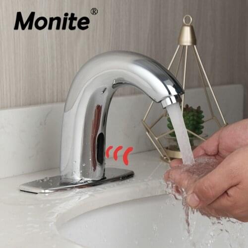 Monite Solid Brass Automatic Hands Touch Free Sensor Basin Faucet Chrome Polished Design Hot Cold Sink Tap Bathroom Faucet