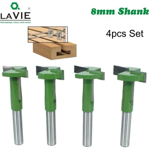 LAVIE 4PCS Set 8mm Shank T-Slot Router Bit Straight Edge Slotting Milling Cutter Cutting for Wood Woodworking Handle MC02089