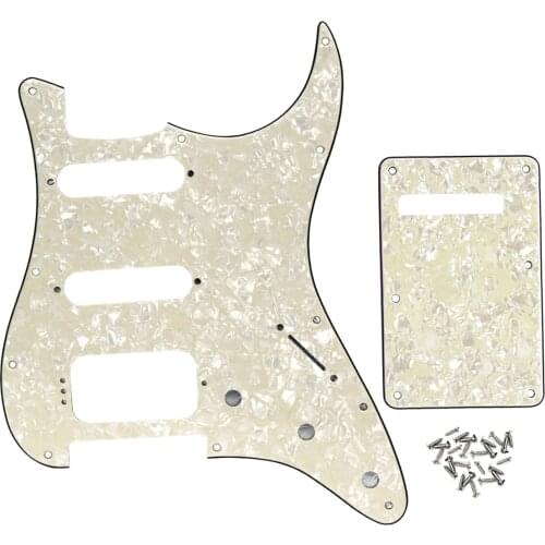 FLEOR Aged Pearl Guitar Pickguard Set with Back Plate Pickguard Screws for USA/Mexico Strat SSH Guitar Parts 4Ply