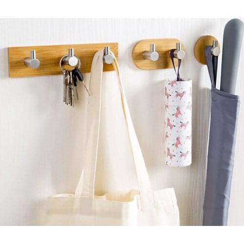 Stainless Steel Wall Hooks Home Decor Coat Clothes Bags Key Wood Hangers Punching-free Wood Hook Behind-door Tower Hanger Shelf
