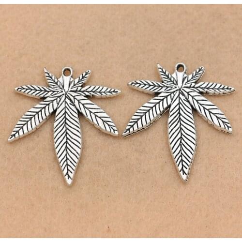 KJjewel Maple Leaf Charm Pendant Tibetan Silver Plated Jewelry DIY Making Necklace Accessories Handmade 39x34mm 5pcs/lot